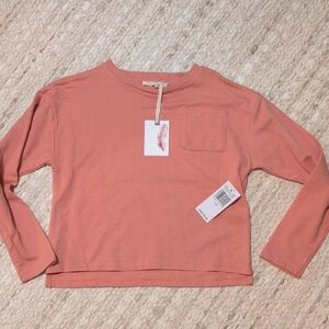 Kids Girls Long Sleeve Pocket Tee - Coral Pink Size 7/8